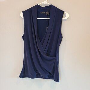 Tahari Sleeveless Blouse Womens Large Blue Top NWT